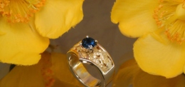 Custom Nugget And Sapphire Ring